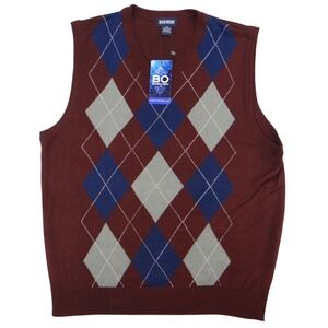 NWT-Blue Ocean Mens Burgundy Argyle V Neck‎ Sweater Vest XL Acrylic Sleeveless